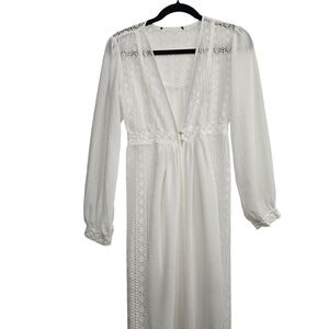 Coastal Grandmother White Lace Maxi Cover Up‎ Boho Resort Beach Poolside Small